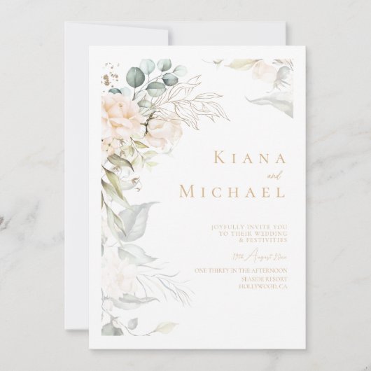 Pearl Blush Floral Wedding V2 ID989 Einladung (Vorderseite)