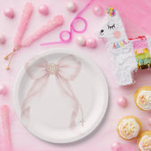 Pearl Blush Pink Bow Gold Cross Baptism Pappteller (Party)