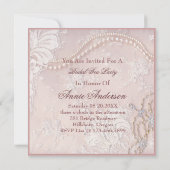 Pearl Blush Pink Spitzen Bridal Tee Party Einladun Einladung (Rückseite)