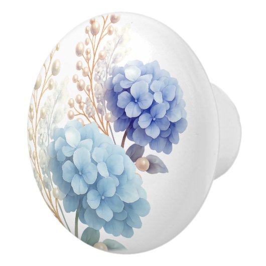 Pearl Blush Powder Blue Hydrangea Wasserfarbe Keramikknauf (Rechts)