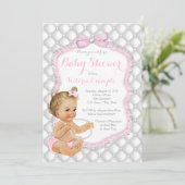 Pearl Bow Baby Shower Einladung (Stehend Vorderseite)