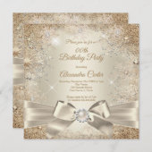 Pearl Bow Beige Creme Gold Snowflake Party Einladung (Vorne/Hinten)