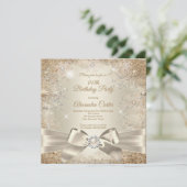 Pearl Bow Beige Creme Gold Snowflake Party Einladung (Stehend Vorderseite)