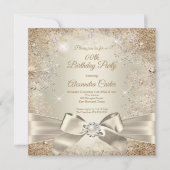 Pearl Bow Beige Creme Gold Snowflake Party Einladung (Vorderseite)