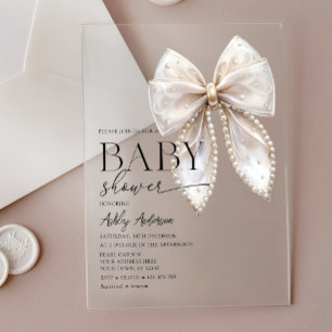 Pearl Bow Girl Baby Shower Acryleinladungen