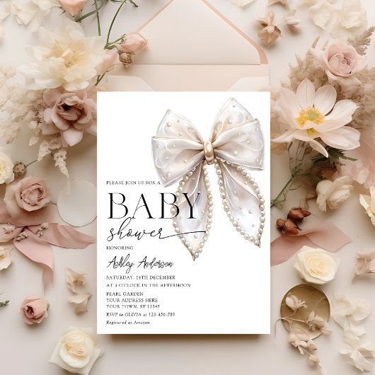 Pearl Bow Girl Babydusche Einladung