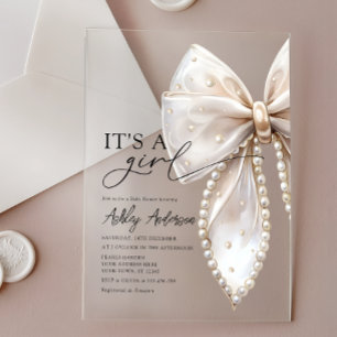Pearl Bow It's a Girl Baby Shower Acryleinladungen