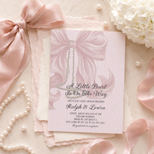 Pearl Bow Mädchen Baby Shower Einladung