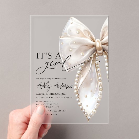 Pearl Bow seine Girl Baby Dusche Acryleinladungen (Insitu (Handheld))