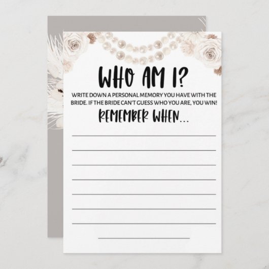 Pearl Brautparty Game Einladung (Vorne/Hinten)