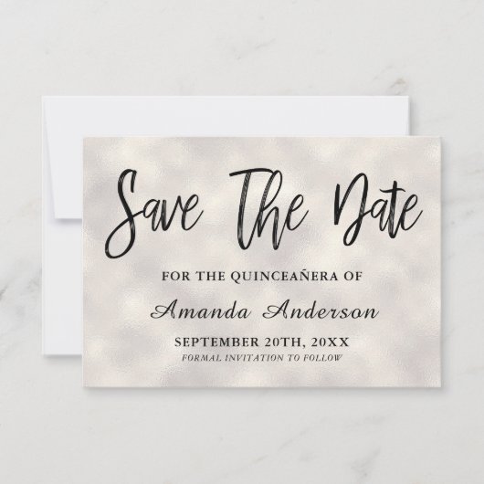 Pearl Brush Script Quinceanera Save The Date (Vorderseite)