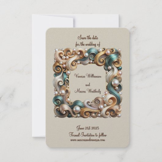 Pearl Coast Elegance Formal Save the Date Card (Vorderseite)