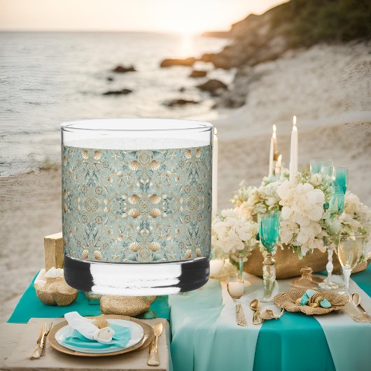 Pearl Coast Elegance Seafoam Nautical Printed Rocs Whiskyglas
