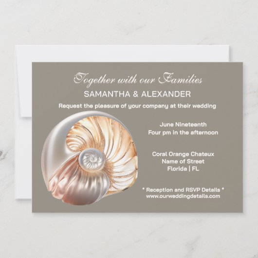 Pearl Conch Shell Beach Wedding Einladung (Vorderseite)