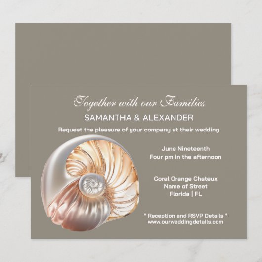 Pearl Conch Shell Beach Wedding Einladung (Vorne/Hinten)