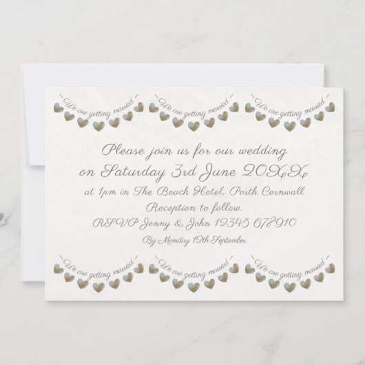 Pearl & Creme Spitzenherz Trauung Einladung (Vorderseite)