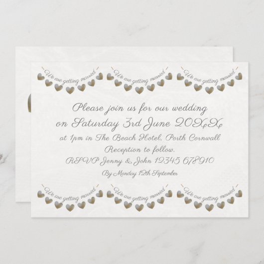 Pearl & Creme Spitzenherz Trauung Einladung (Vorne/Hinten)