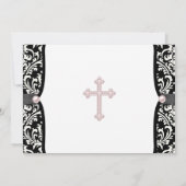 Pearl Cross Pink Black Damask Christening Einladung (Rückseite)