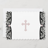 Pearl Cross Pink Black Damask Christening Einladung (Rückseite)