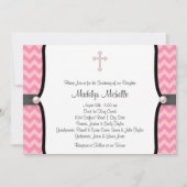 Pearl Cross Pink Zickzack Christening Einladung (Vorderseite)