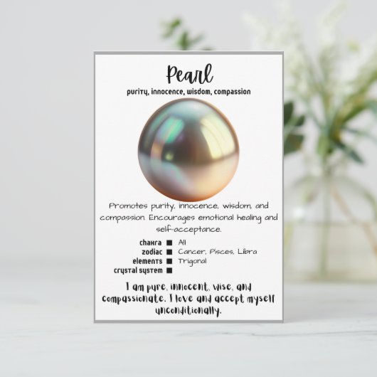 Pearl Crystal Meaning Card Einladung (Stehend Vorderseite)