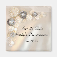 Pearl Diamond Buttons Quinceañera Save the Date