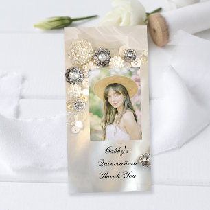 Pearl Diamond Buttons Quineañera Vielen Dank Dankeskarte