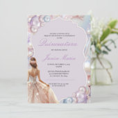 Pearl Dream lila Quinceñera Einladung (Stehend Vorderseite)