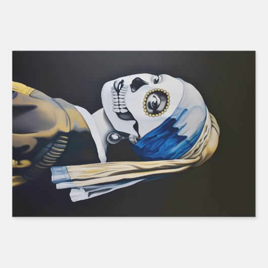 Pearl Earring Skull Vermeer Parody Decoupage L 134 Geschenkpapier Set (Vorderseite)