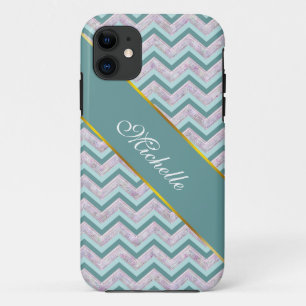 Pearl Floral Aquamarin ZigZag Muster iPhone 11 Hülle