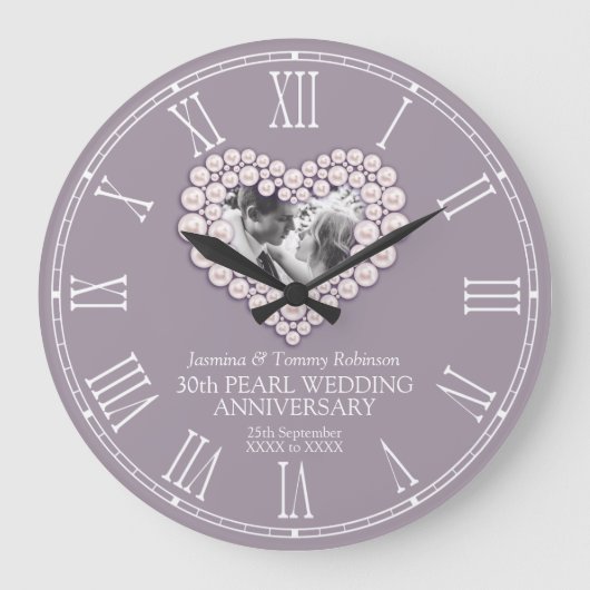 Pearl Foto Herz 30. Hochzeitstag Brauch Große Wanduhr (Vorderseite)