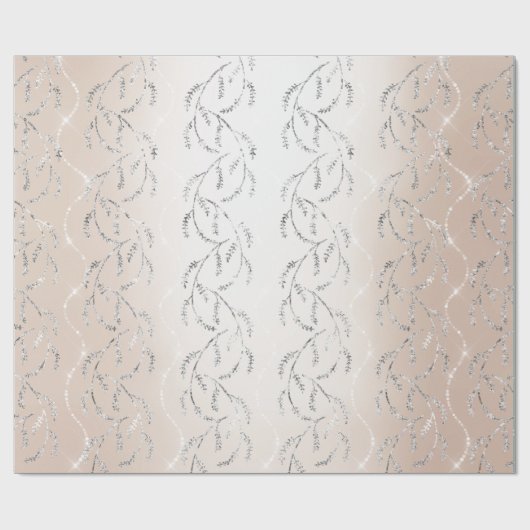 Pearl Funkelnd Laurel Floral Silver Diamonds Geschenkpapier (Flach)