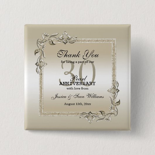 Pearl Gem & Glitzer 30. Hochzeitstag Button (Vorderseite)