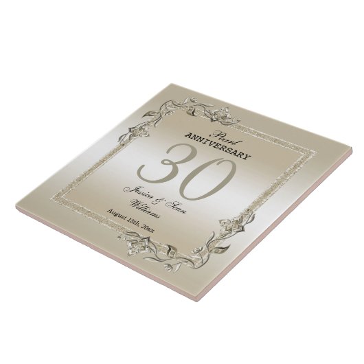 Pearl Gem & Glitzer 30. Hochzeitstag Fliese (Seite)