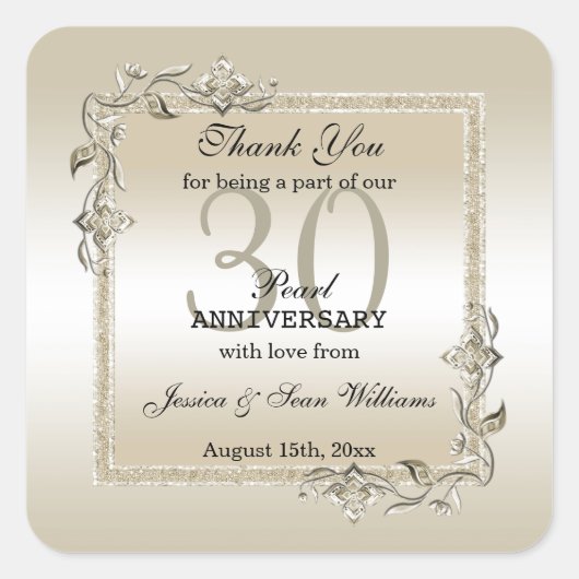 Pearl Gem & Glitzer 30. Hochzeitstag Quadratischer Aufkleber (Vorderseite)