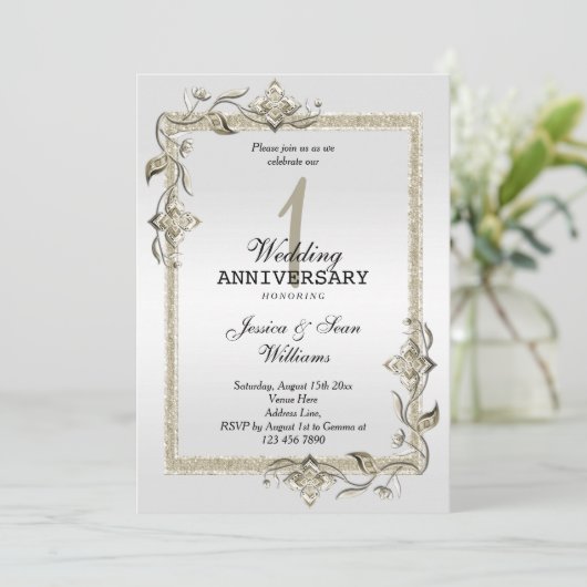 Pearl Gem & Glitzer & Platinum 1. Hochzeit Einladung (Stehend Vorderseite)