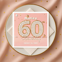 Pearl Gold and Soft Pink Elegant 60th Birthday Serviette