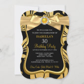 Pearl Gold Bow Black Damask Birthday Einladung (Vorderseite)