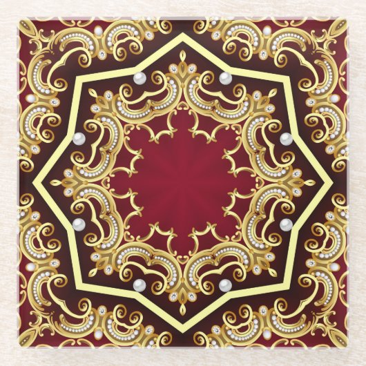 Pearl Gold Frame Illustration Hintergrund Glasuntersetzer (Vorderseite)