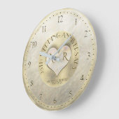 Pearl Gold Heart Monogram Wedding Jubiläum Große Wanduhr (Winkel)