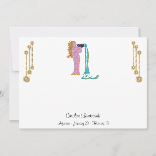 Pearl & Gold Juwelen mit Aquarius Zodiac Sign Mitteilungskarte (Vorderseite)