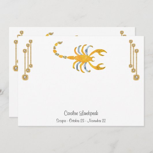Pearl & Gold Juwelen mit Scorpio Zodiac Sign Mitteilungskarte (Vorne/Hinten)