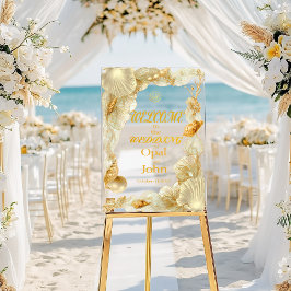 Pearl & Gold Seashell Welcome Wedding Acrylic Sign Acrylschild