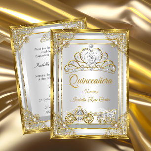 Pearl Gold Weiße Quinceanera-Tiara-Kutsche Einladung