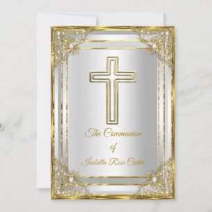 Pearl Gold White Cross Heilige Kommunion Einladung