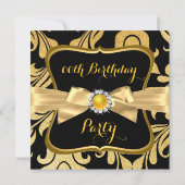 Pearl Gold Yellow Bow Black Damask Birthday Einlad Einladung (Rückseite)