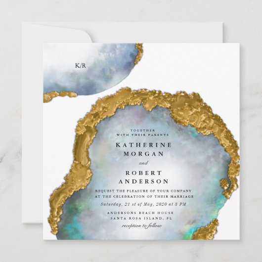 Pearl Golden Agate Geode Einladung zur Hochzeit (Vorderseite)