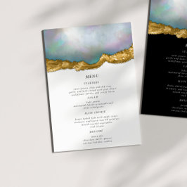 Pearl Golden Agate Geode Wedding Dinner Menu Card Einladung