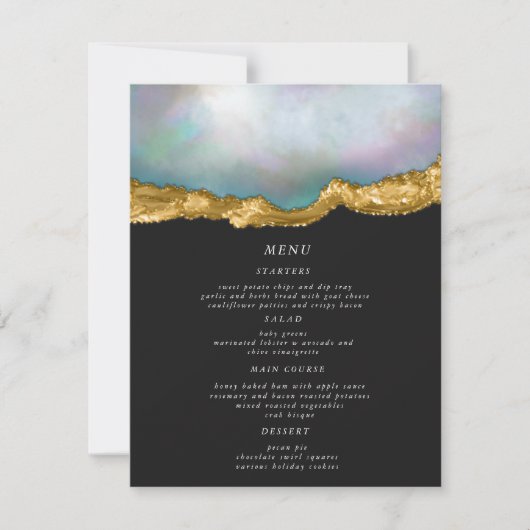 Pearl Golden Agate Geode Wedding Dinner Menu Card Einladung (Vorderseite)