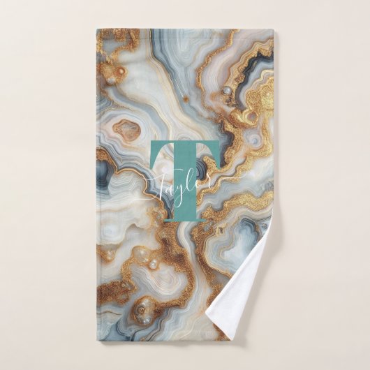 Pearl Golden Girly Botswana Agate Custom Monogram Badhandtuch Set (Handtuch)
